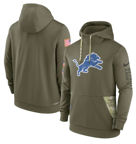 Detroit Lions 2022 Olive Salute To Service Therma Performance Pullover Hoodie